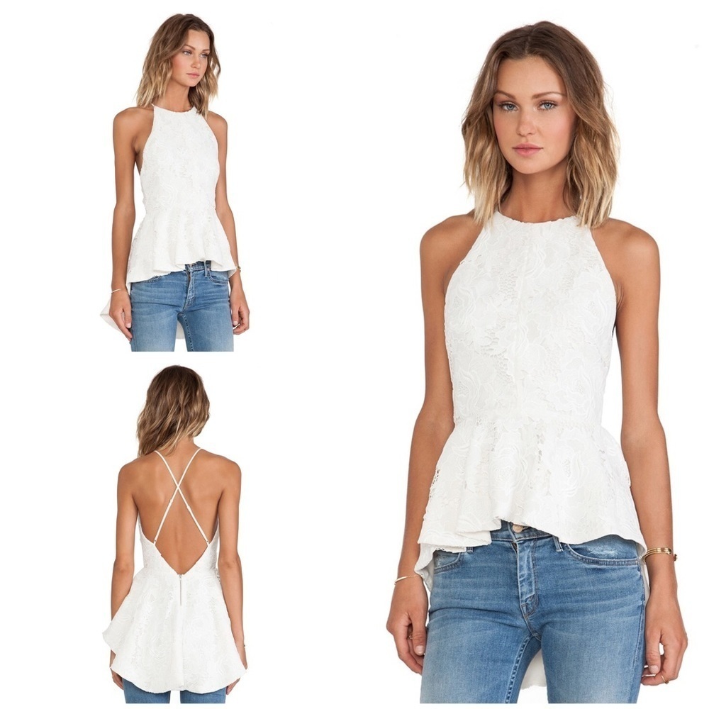 EUC Revolve STYLESTALKER San Fran Lace Eyelet White Bridal Cocktail Peplum Top‌‍